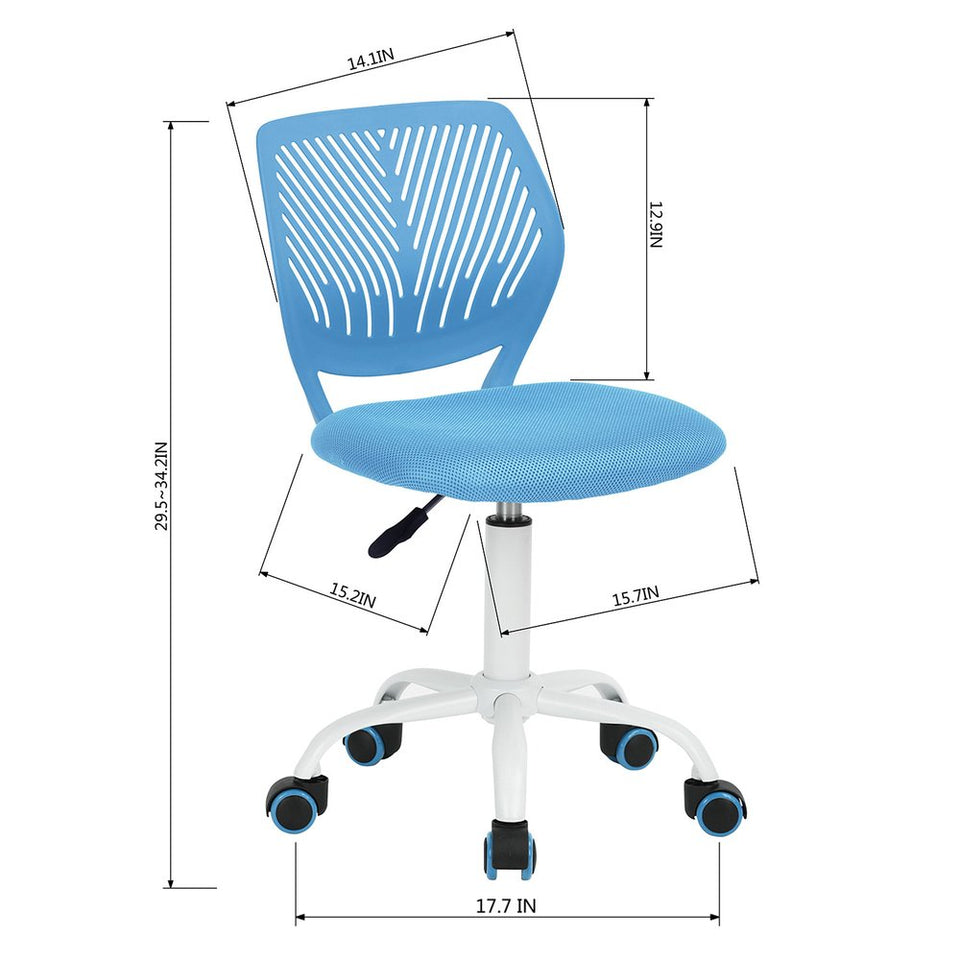 Blue and White Adjustable Height Swivel Rolling Office Chair