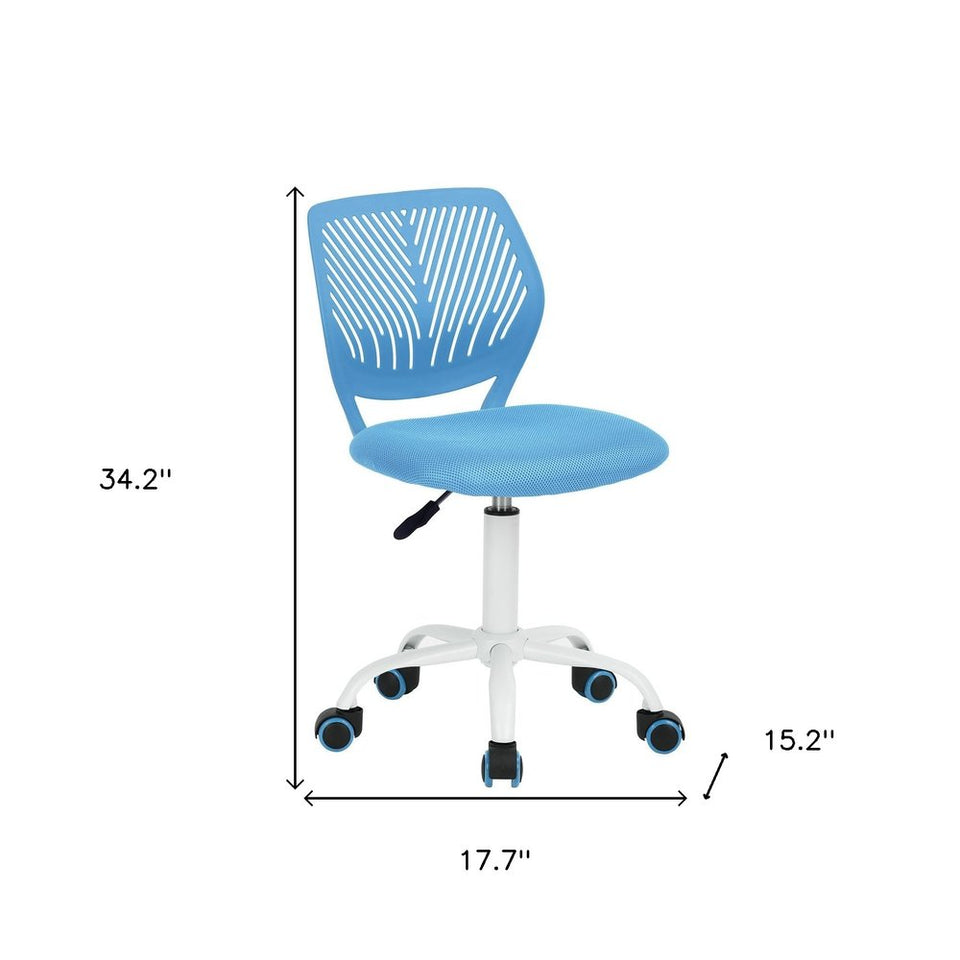 Blue and White Adjustable Height Swivel Rolling Office Chair