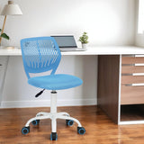 Blue and White Adjustable Height Swivel Rolling Office Chair