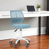 Blue and White Adjustable Height Swivel Rolling Office Chair