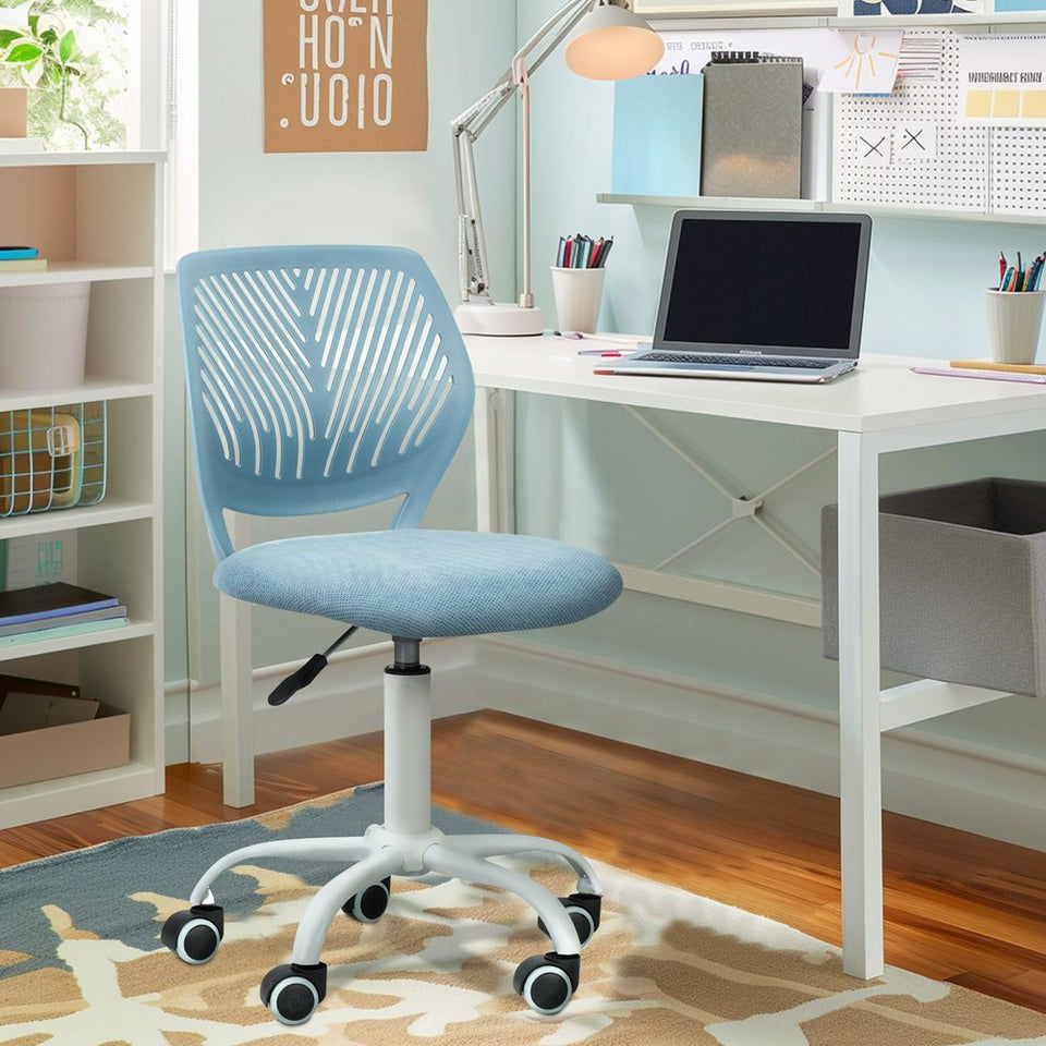 Blue and White Adjustable Height Swivel Rolling Office Chair