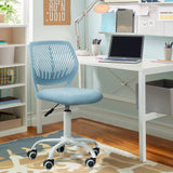 Blue and White Adjustable Height Swivel Rolling Office Chair