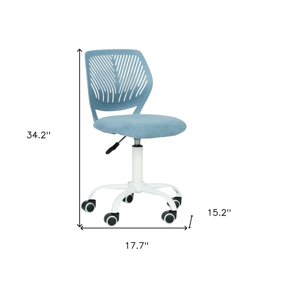 Blue and White Adjustable Height Swivel Rolling Office Chair