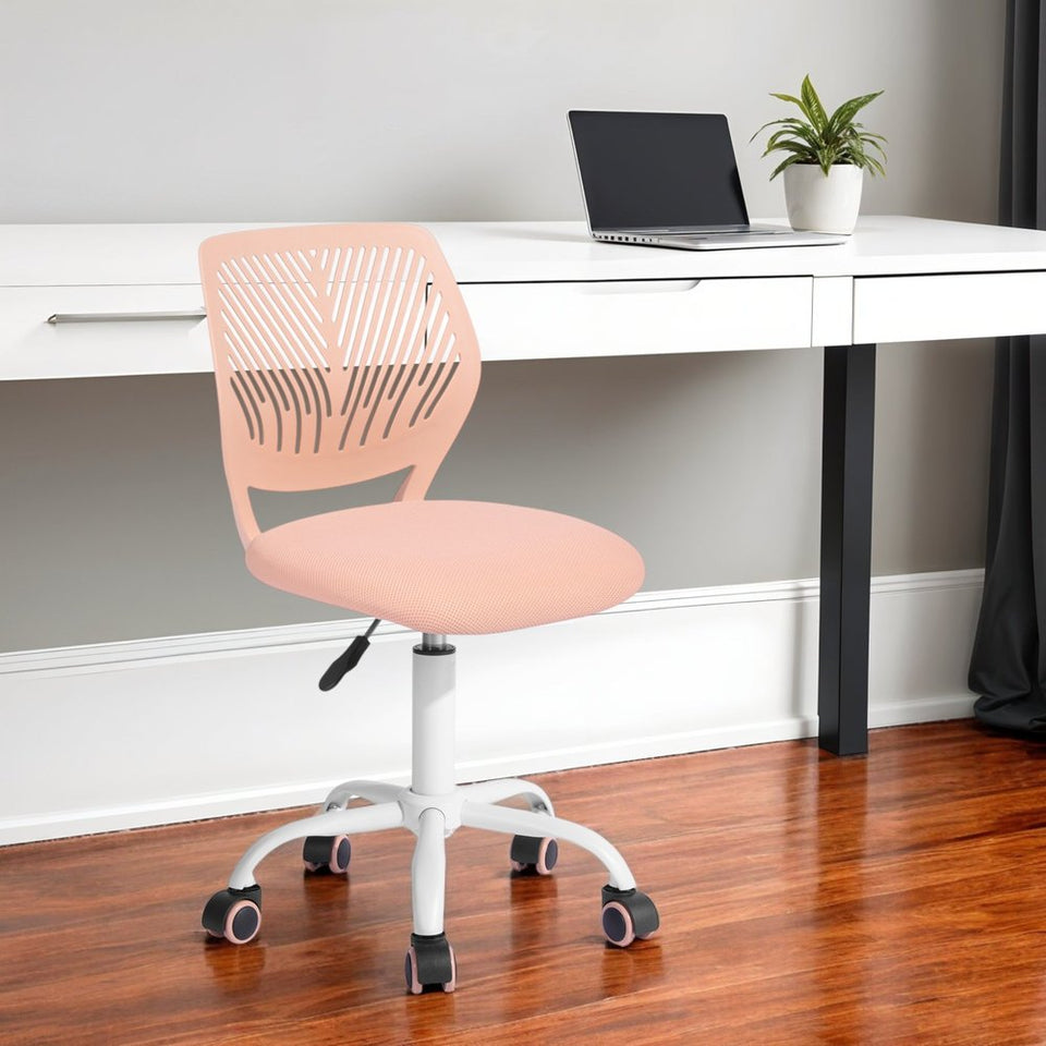 Blue and White Adjustable Height Swivel Rolling Office Chair