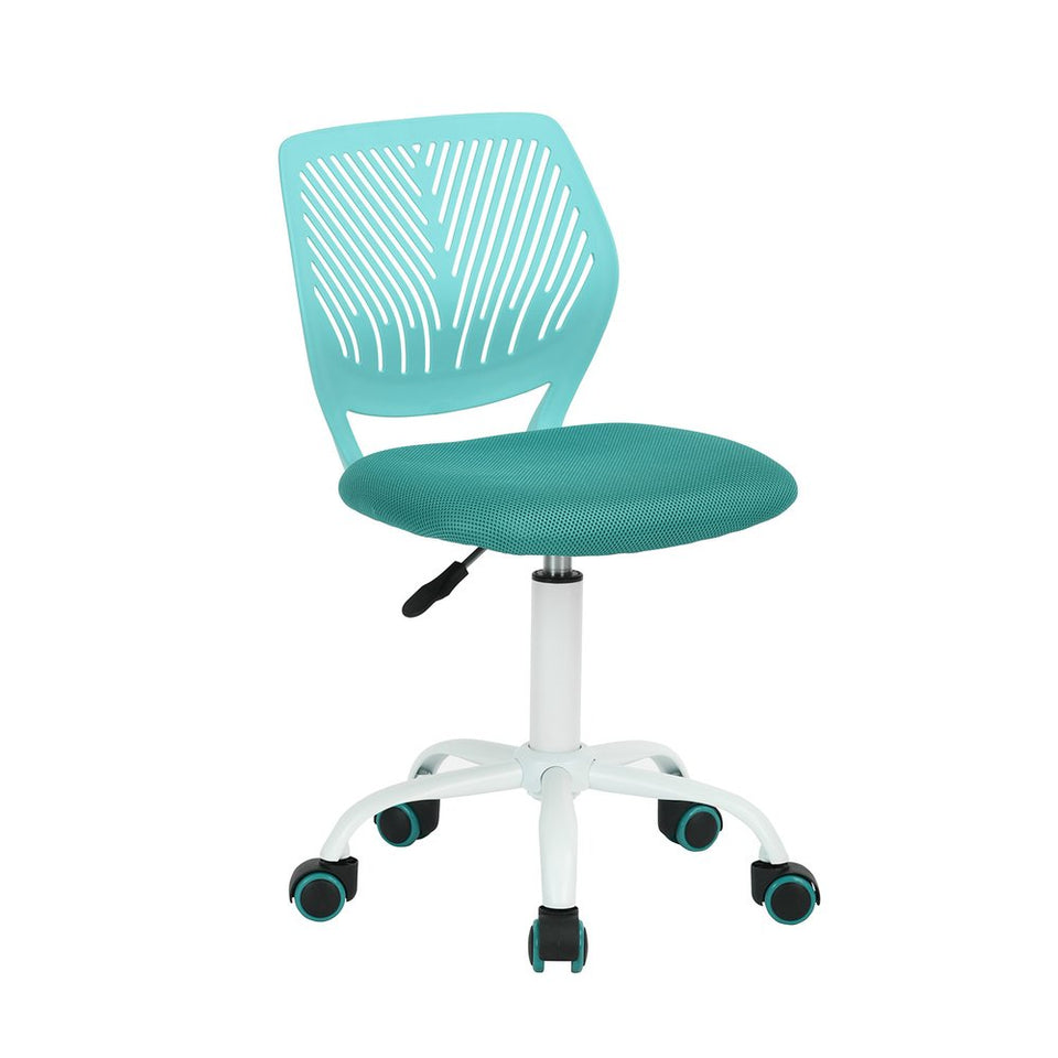 Blue and White Adjustable Height Swivel Rolling Office Chair
