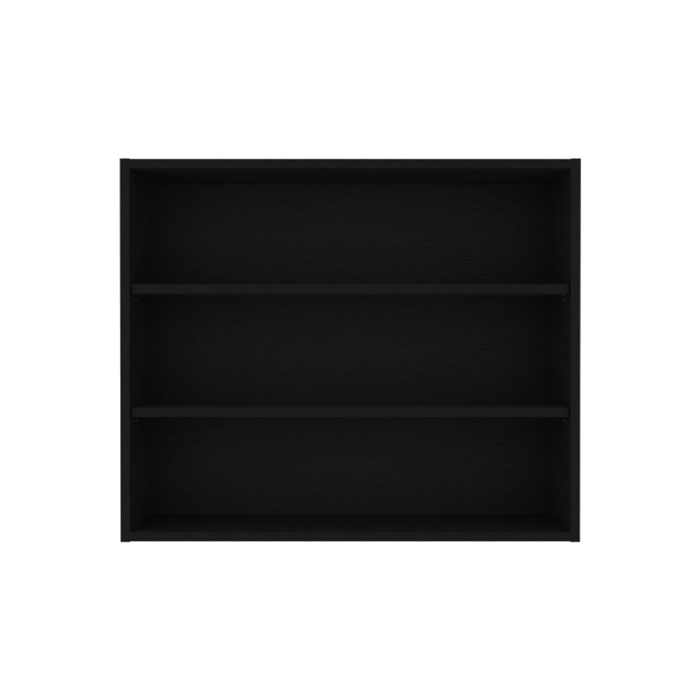 36" Black Wood Three Tier Wall Mounted Floating Shelf