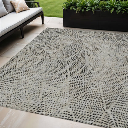 3' X 5' Gray Beige And Black Geometric Washable Indoor Outdoor Area Rug