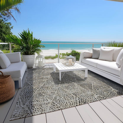 3' X 5' Gray Beige And Black Geometric Washable Indoor Outdoor Area Rug