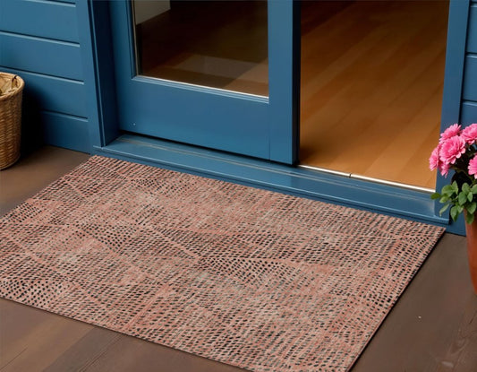 3' X 5' Salmon Charcoal And Beige Geometric Washable Indoor Outdoor Area Rug