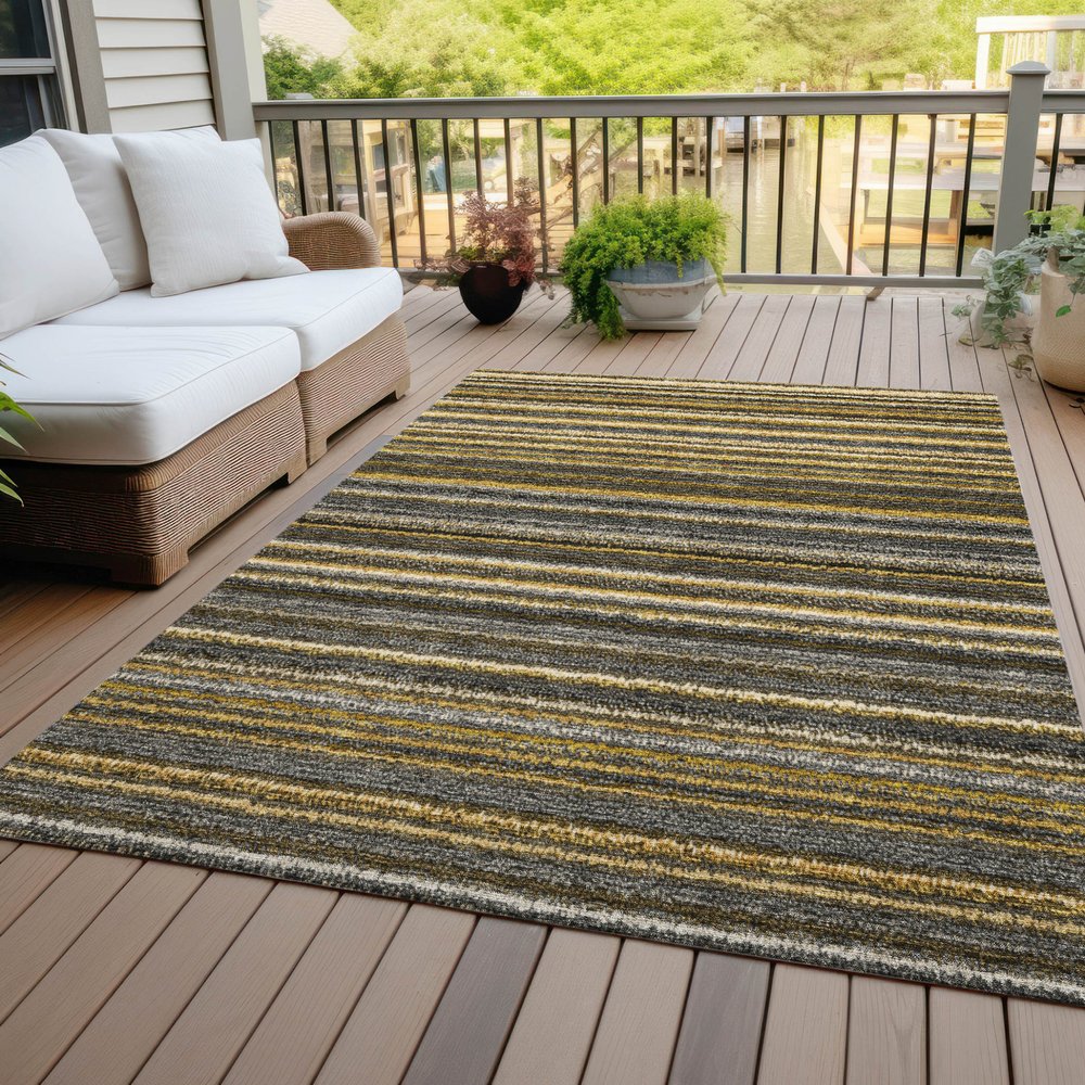 3' X 5' Gold Beige And Wheat Striped Washable Indoor Outdoor Area Rug