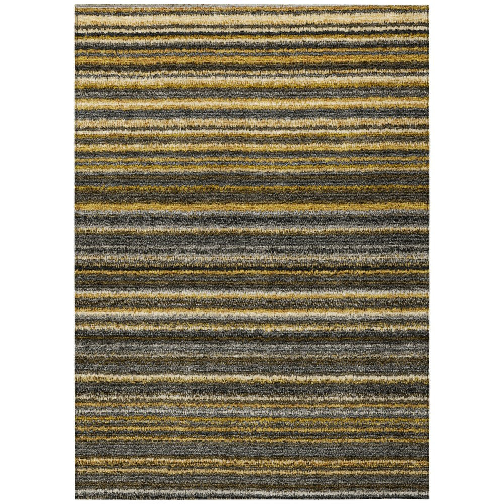 3' X 5' Gold Beige And Wheat Striped Washable Indoor Outdoor Area Rug