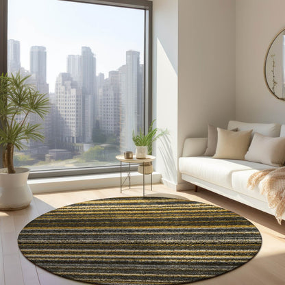 3' X 5' Gold Beige And Wheat Striped Washable Indoor Outdoor Area Rug