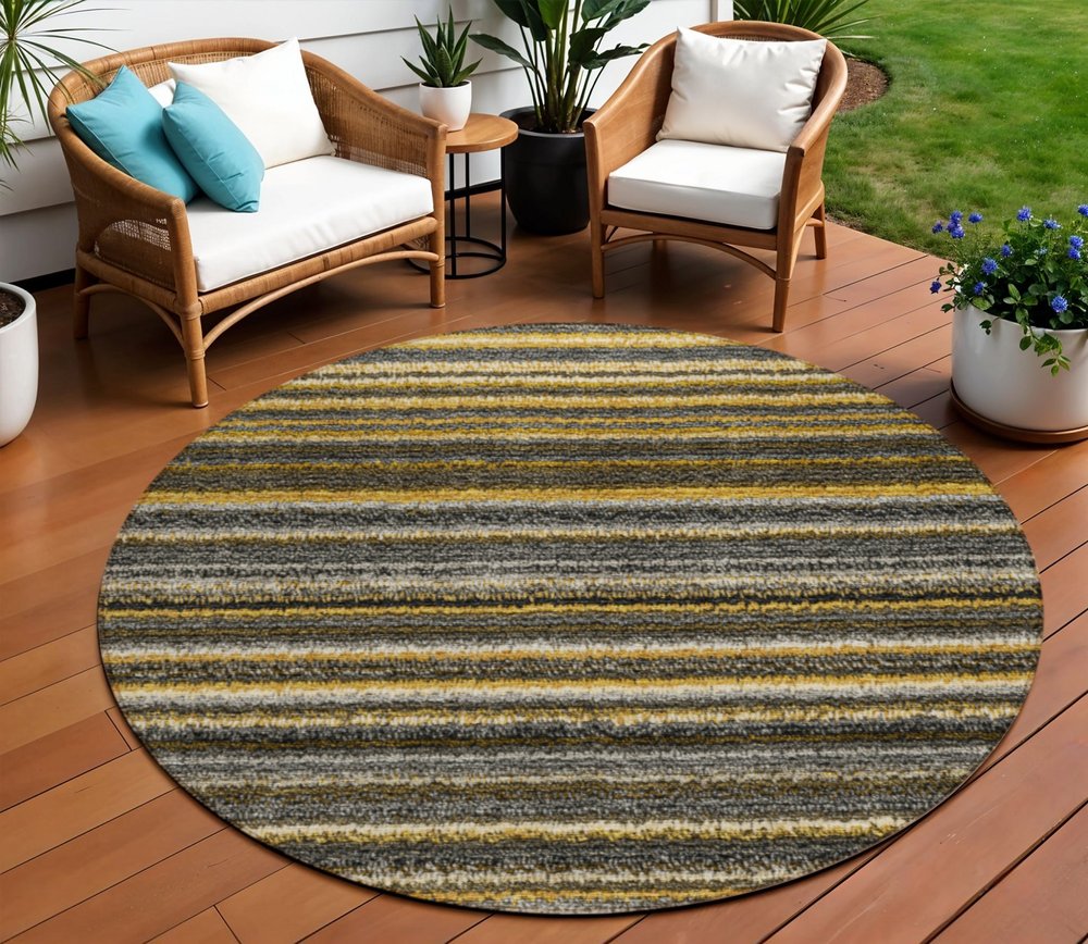 3' X 5' Gold Beige And Wheat Striped Washable Indoor Outdoor Area Rug