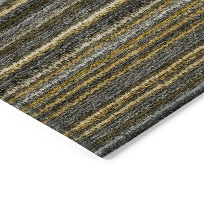 3' X 5' Gold Beige And Wheat Striped Washable Indoor Outdoor Area Rug