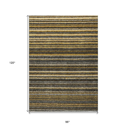 3' X 5' Gold Beige And Wheat Striped Washable Indoor Outdoor Area Rug