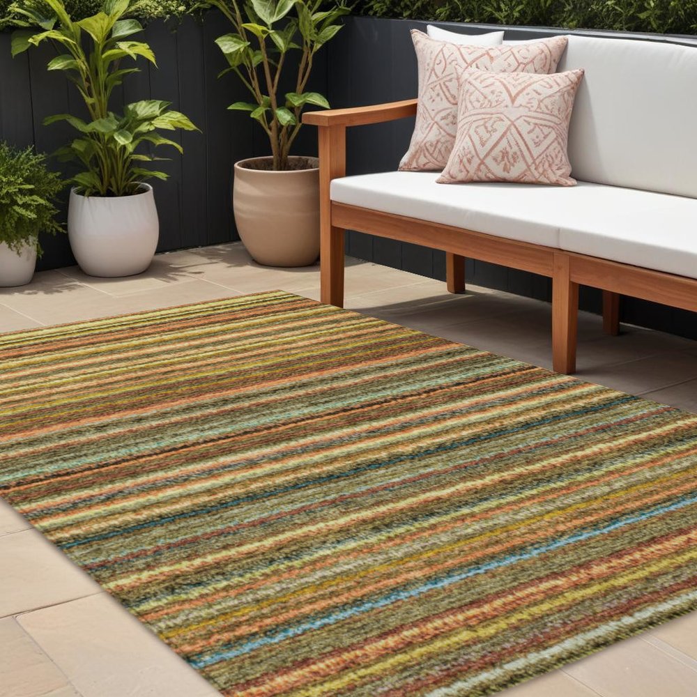 3' X 5' Gold Beige And Wheat Striped Washable Indoor Outdoor Area Rug