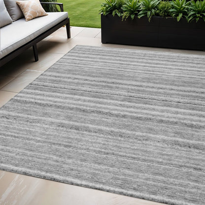 3' X 5' Gray Silver And Charcoal Striped Washable Indoor Outdoor Area Rug