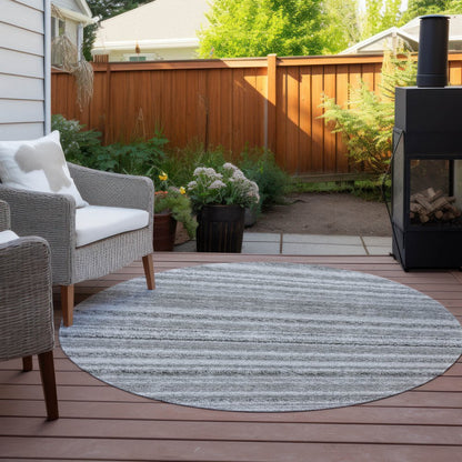 3' X 5' Gray Silver And Charcoal Striped Washable Indoor Outdoor Area Rug