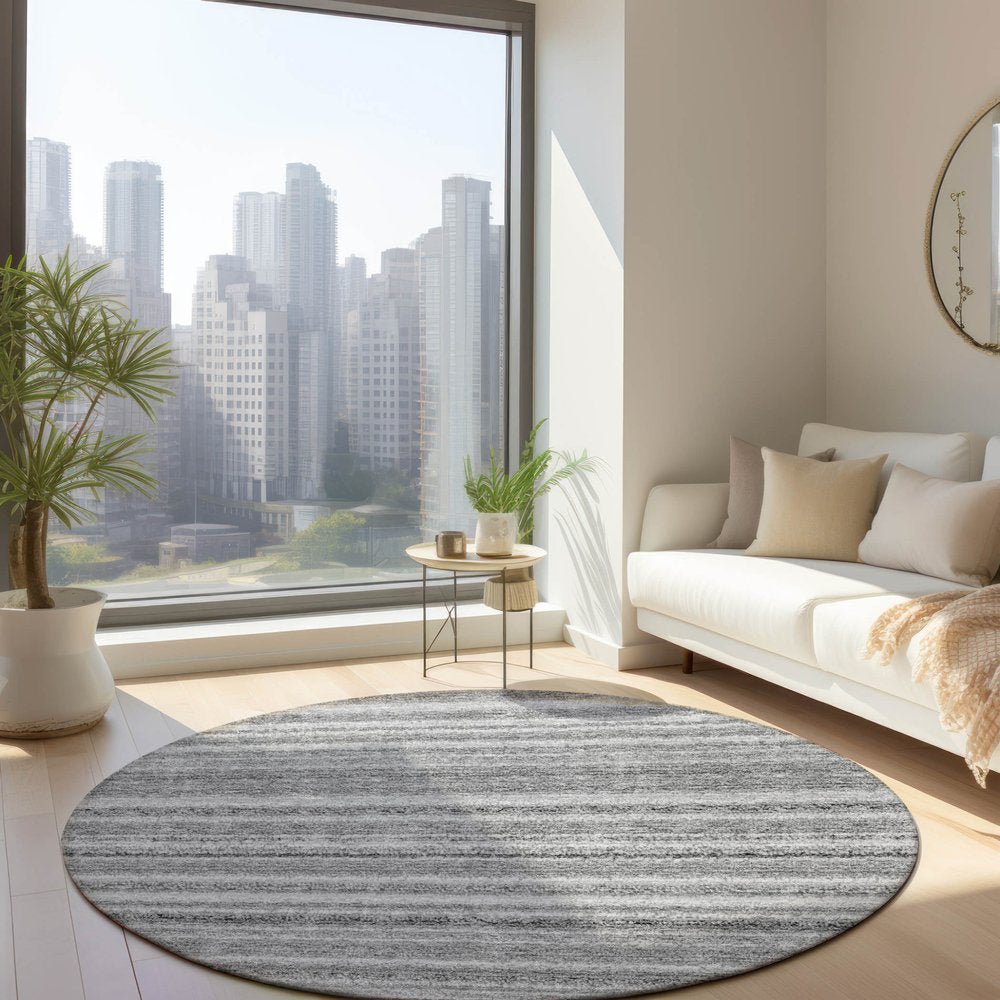 3' X 5' Gray Silver And Charcoal Striped Washable Indoor Outdoor Area Rug