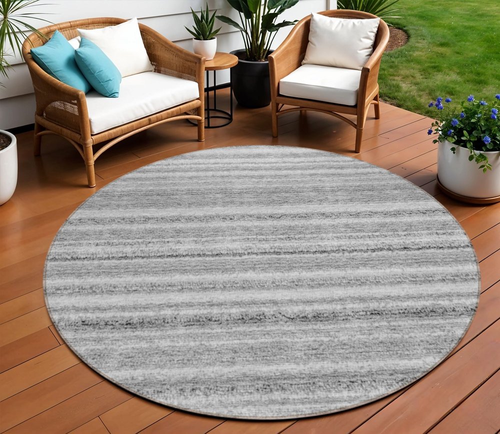 3' X 5' Gray Silver And Charcoal Striped Washable Indoor Outdoor Area Rug
