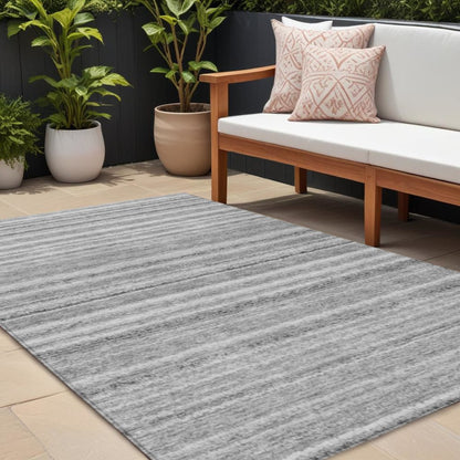 3' X 5' Gray Silver And Charcoal Striped Washable Indoor Outdoor Area Rug