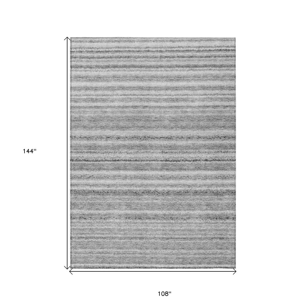 3' X 5' Gray Silver And Charcoal Striped Washable Indoor Outdoor Area Rug