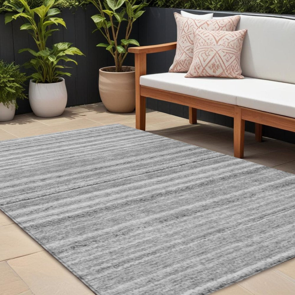 3' X 5' Gray Silver And Charcoal Striped Washable Indoor Outdoor Area Rug