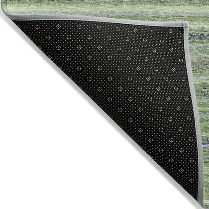 3' X 5' Artichoke Green And Olive Green Striped Washable Indoor Outdoor Area Rug
