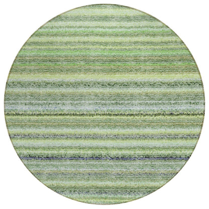 3' X 5' Artichoke Green And Olive Green Striped Washable Indoor Outdoor Area Rug