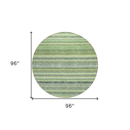 3' X 5' Artichoke Green And Olive Green Striped Washable Indoor Outdoor Area Rug