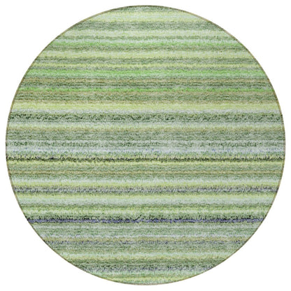 3' X 5' Artichoke Green And Olive Green Striped Washable Indoor Outdoor Area Rug