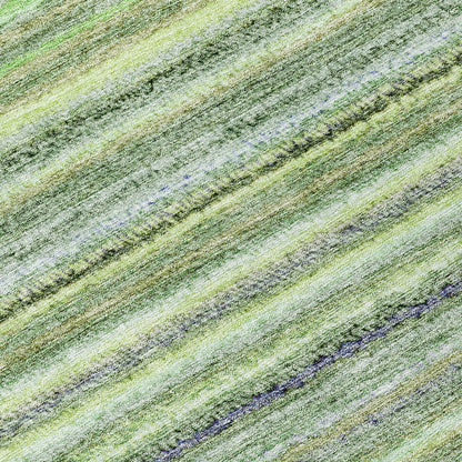 3' X 5' Artichoke Green And Olive Green Striped Washable Indoor Outdoor Area Rug