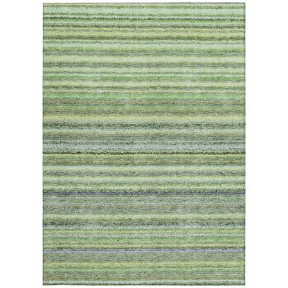 3' X 5' Artichoke Green And Olive Green Striped Washable Indoor Outdoor Area Rug