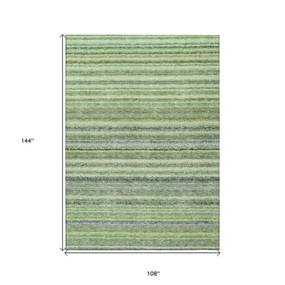 3' X 5' Artichoke Green And Olive Green Striped Washable Indoor Outdoor Area Rug