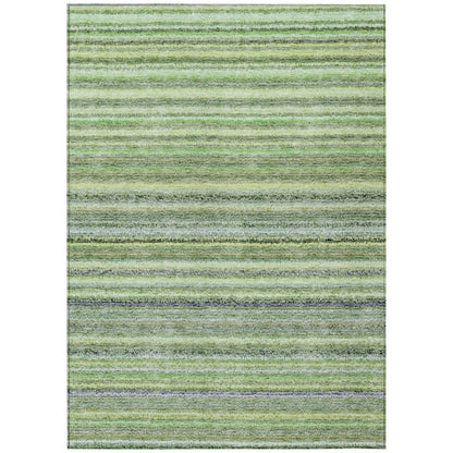 3' X 5' Artichoke Green And Olive Green Striped Washable Indoor Outdoor Area Rug