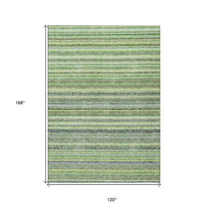 3' X 5' Artichoke Green And Olive Green Striped Washable Indoor Outdoor Area Rug