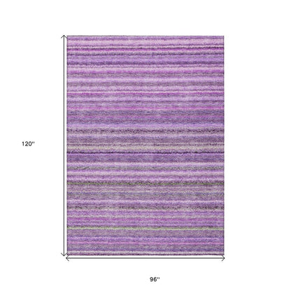 3' X 5' Purple Eggplant And Lilac Striped Washable Indoor Outdoor Area Rug