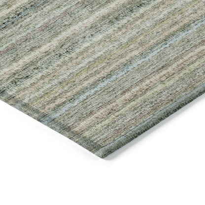 3' X 5' Sage Mint Green And Beige Striped Washable Indoor Outdoor Area Rug