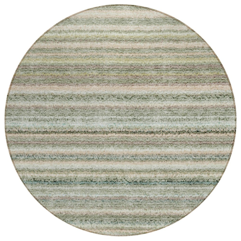 3' X 5' Sage Mint Green And Beige Striped Washable Indoor Outdoor Area Rug