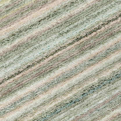 3' X 5' Sage Mint Green And Beige Striped Washable Indoor Outdoor Area Rug