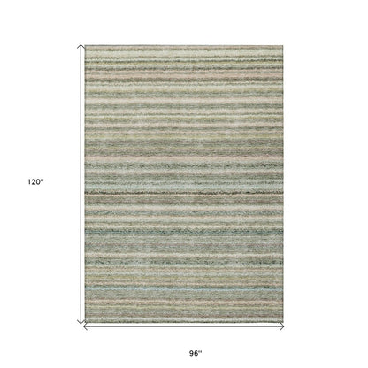 3' X 5' Sage Mint Green And Beige Striped Washable Indoor Outdoor Area Rug