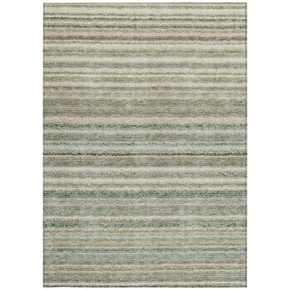 3' X 5' Sage Mint Green And Beige Striped Washable Indoor Outdoor Area Rug