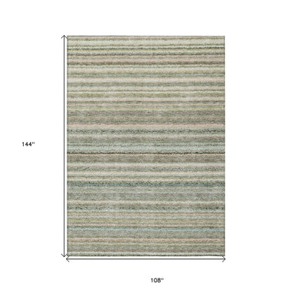 3' X 5' Sage Mint Green And Beige Striped Washable Indoor Outdoor Area Rug
