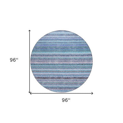 3' X 5' Sky Blue And Navy Blue Striped Washable Indoor Outdoor Area Rug