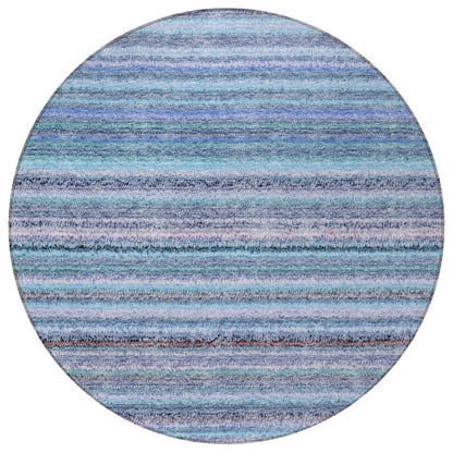 3' X 5' Sky Blue And Navy Blue Striped Washable Indoor Outdoor Area Rug