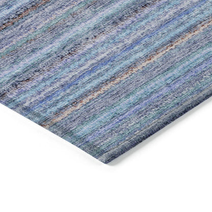 3' X 5' Sky Blue And Navy Blue Striped Washable Indoor Outdoor Area Rug