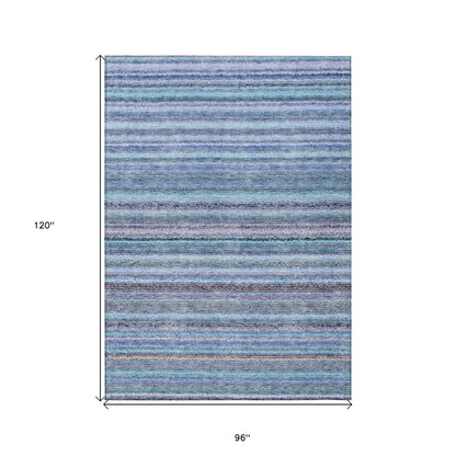 3' X 5' Sky Blue And Navy Blue Striped Washable Indoor Outdoor Area Rug