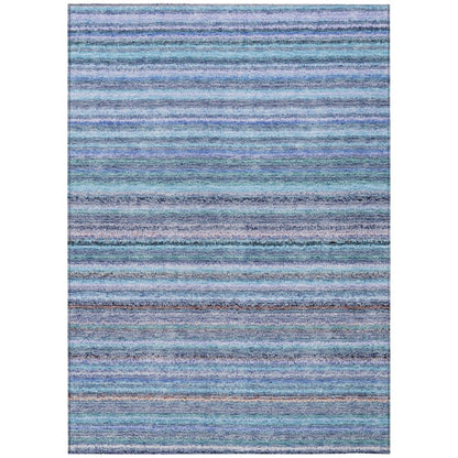 3' X 5' Sky Blue And Navy Blue Striped Washable Indoor Outdoor Area Rug