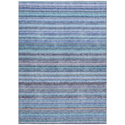 3' X 5' Sky Blue And Navy Blue Striped Washable Indoor Outdoor Area Rug