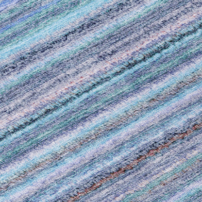 3' X 5' Sky Blue And Navy Blue Striped Washable Indoor Outdoor Area Rug